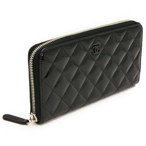 シャネル長財布 CHANEL シャネル 財布 ラウンドファスナー パテントレザー ココマーク キルティング マトラッセ ブラック A50097