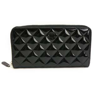 シャネル長財布 CHANEL シャネル 財布 ラウンドファスナー パテントレザー ココマーク キルティング マトラッセ ブラック A50097