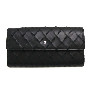 シャネル財布 CHANEL 二つ折り キルティング レザー ココマーク ブラック A50934