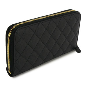 シャネルCHANEL 財布 ラウンドファスナー レザー キャビアスキン キルティング マトラッセ ブラック×ボルドー A50097