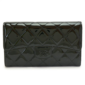 シャネル 長財布 CHANEL 財布 三つ折り ココマーク パテント キルティングレザー/マトラッセ ブラック A31506