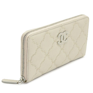 シャネル長財布CHANEL ラウンドファスナー キルティング レザー ココマーク ホワイト A69099