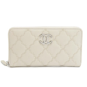 シャネル長財布CHANEL ラウンドファスナー キルティング レザー ココマーク ホワイト A69099