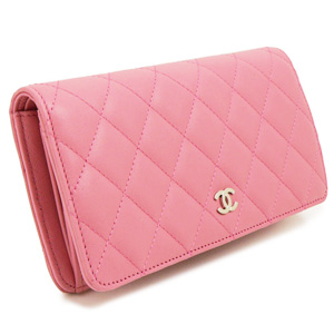 シャネル CHANEL 財布 二つ折り キルティング マトラッセ レザー ローズピンク A31509