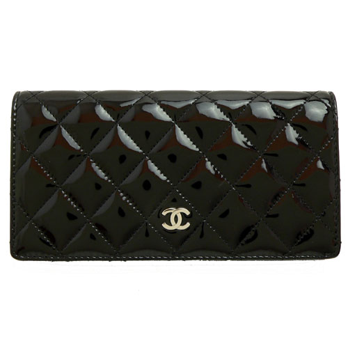シャネル CHANEL 長財布 二つ折り ココマーク パテント キルティングレザー マトラッセ ブラック A31509