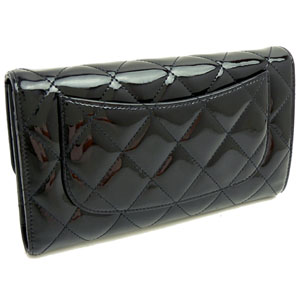 シャネルCHANEL 長財布 三つ折り ココマーク パテント キルティングレザー/マトラッセ ブラック A31506
