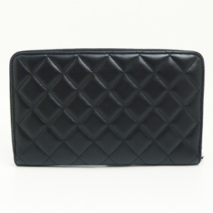 シャネル CHANEL 長財布 ラウンドファスナー キャビアスキン ココマーク キルティング マトラッセ ブラック×ボルドー A48982