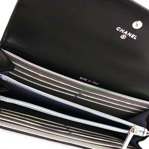 シャネル 長財布 CHANEL シャネル 財布 二つ折り カメリア 型押し レザー ココマーク ブラック×シルバー A50084
