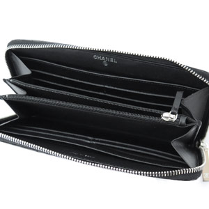 シャネル長財布 CHANEL ラウンドファスナー パテントレザー ブリリアント キルティング ブラック A50106