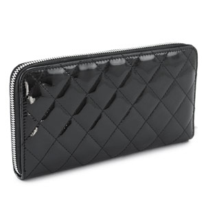 シャネル長財布 CHANEL  ラウンドファスナー パテントレザー ブリリアント キルティング ブラック A50106