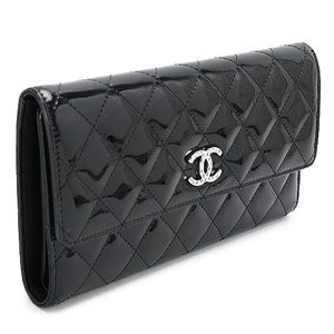 シャネルCHANEL 長財布 三つ折り 財布 ブリリアント パテント キルティングレザー/マトラッセ ブラック A48693