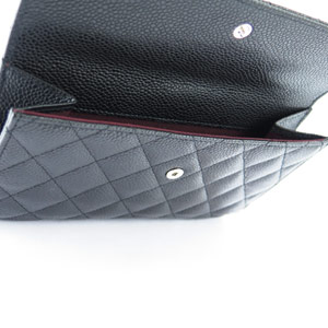 シャネル財布 CHANEL Wホック マトラッセ キルティング キャビア レザー ブラック A48983