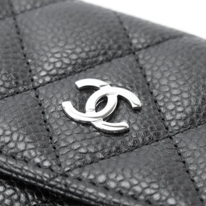 シャネル財布 CHANEL Wホック マトラッセ キルティング キャビア レザー ブラック A48983