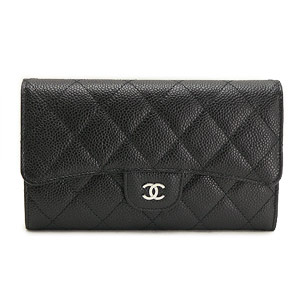 シャネル財布CHANEL 三つ折り ココマーク キルティング キャビアスキン レザー/マトラッセ ブラック×ボルドー A31506
