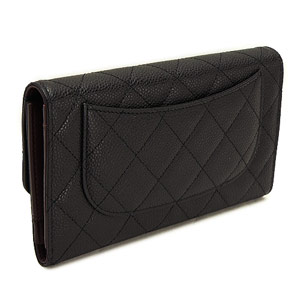 シャネル財布CHANEL 三つ折り ココマーク キルティング キャビアスキン レザー/マトラッセ ブラック×ボルドー A31506