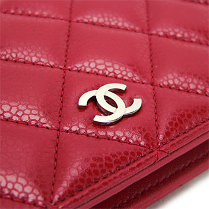シャネル財布 CHANEL 二つ折り ココマーク キルティング マトラッセ キャビアスキン ルージュレッド A31509