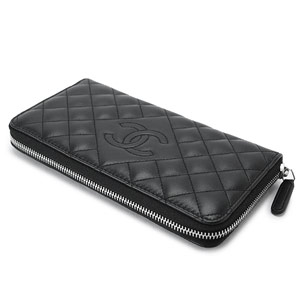 シャネル財布 CHANEL ラウンドファスナー キルティング/マトラッセ レザー ココマーク ブラック A80110