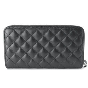 シャネル財布 CHANEL ラウンドファスナー キルティング/マトラッセ レザー ココマーク ブラック A80110
