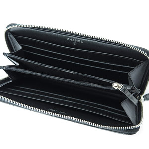 シャネル財布 CHANEL ラウンドファスナー キルティング/マトラッセ レザー ココマーク ブラック A80110