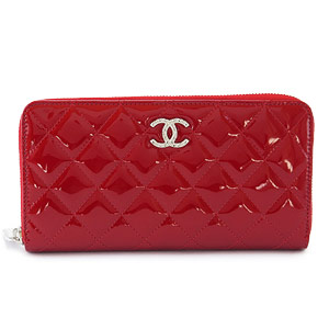 シャネル財布CHANEL ラウンドファスナー パテントレザー ブリリアント キルティング レッド A50106
