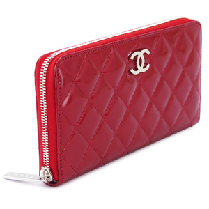 シャネル財布CHANEL ラウンドファスナー パテントレザー ブリリアント キルティング レッド A50106