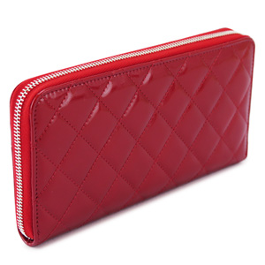 シャネル財布CHANEL ラウンドファスナー パテントレザー ブリリアント キルティング レッド A50106