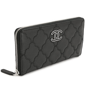 CHANELシャネル 財布 ラウンドファスナー キルティング レザー ココマーク ブラック A69099