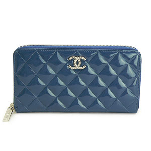 シャネル財布 CHANEL ラウンドファスナー パテントレザー ブリリアント キルティング ロイヤルブルー A50106
