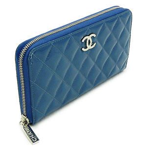 シャネル財布 CHANEL ラウンドファスナー パテントレザー ブリリアント キルティング ロイヤルブルー A50106