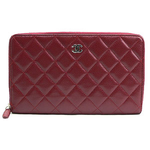 シャネルCHANEL 長財布 ラウンドファスナー キャビアスキン/CAVIAR ココマーク キルティング マトラッセ ルージュレッド/ROUGE RED A4898