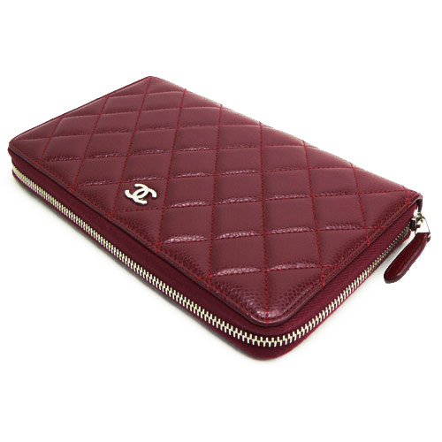 シャネルCHANEL 長財布 ラウンドファスナー キャビアスキン/CAVIAR ココマーク キルティング マトラッセ ルージュレッド/ROUGE RED A4898