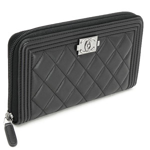 シャネル財布 CHANEL ラウンドファスナー BOY CHANEL/ボーイシャネル ラムスキン キルティング マトラッセ ブラック A68733
