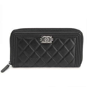 シャネル財布 CHANEL ラウンドファスナー BOY CHANEL/ボーイシャネル ラムスキン キルティング マトラッセ ブラック A68733
