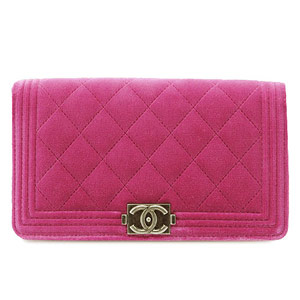 シャネル長財布 CHANEL 二つ折り BOY CHANEL/ボーイシャネル マトラッセ ベロア ローズ A68901