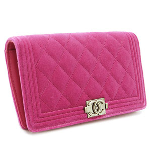 シャネル長財布 CHANEL 二つ折り BOY CHANEL/ボーイシャネル マトラッセ ベロア ローズ A68901