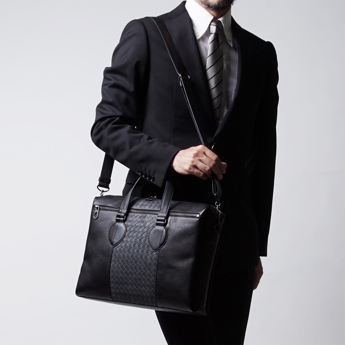 ボッテガヴェネタ/BOTTEGA VENETA ブリーフケース(2WAY仕様) WASHED NAPPA ネロ×ミディアムグレー ブラック系 368061 vaot1 8660 メンズ
