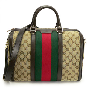 グッチ ボストンバッグ GUCCI 2WAYショルダーバッグ 旅行鞄 VINTAGE WEB GG柄レザー/GGキャンバス ベージュ×ダークブラウン 247205 FWCZG 9791