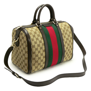 グッチ ボストンバッグ GUCCI 2WAYショルダーバッグ 旅行鞄 VINTAGE WEB GG柄レザー/GGキャンバス ベージュ×ダークブラウン 247205 FWCZG 9791