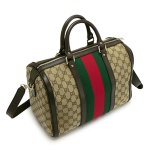 グッチ ボストンバッグ GUCCI 2WAYショルダーバッグ 旅行鞄 VINTAGE WEB GG柄レザー/GGキャンバス ベージュ×ダークブラウン 247205 FWCZG 9791