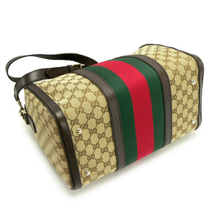 グッチ ボストンバッグ GUCCI 2WAYショルダーバッグ 旅行鞄 VINTAGE WEB GG柄レザー/GGキャンバス ベージュ×ダークブラウン 247205 FWCZG 9791