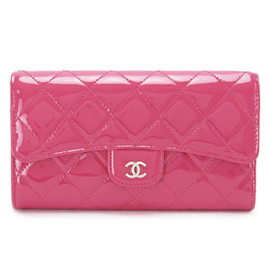 シャネル財布 CHANEL シャネル 三つ折り マトラッセ キルティング パテントレザー ピンク A31506 PATENT PK/SV