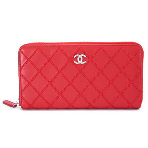 シャネル財布 CHANEL シャネル 財布 ラウンドファスナー ココマーク キルティング レザー レッド A80143 RED
