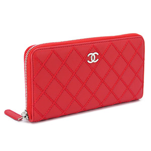 シャネル財布 CHANEL シャネル 財布 ラウンドファスナー ココマーク キルティング レザー レッド A80143 RED