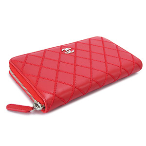 シャネル財布 CHANEL シャネル 財布 ラウンドファスナー ココマーク キルティング レザー レッド A80143 RED
