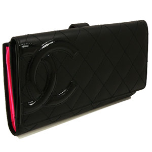 シャネル CHANEL 長財布 Wホック カンボンライン レザー ココマーク キルティング ブラック×ピンク A46643 BKBKPK