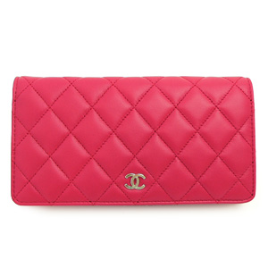 シャネルCHANEL長財布 二つ折り マトラッセ タイムレスクラシック ココマーク キルティング ラムスキン A31509 ルージュ ピンクレッド