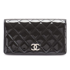 シャネル CHANEL 長財布 二つ折り ブリリアントライン キルティング マトラッセ パテントレザー ブラックA48691 PATENT BK/SV