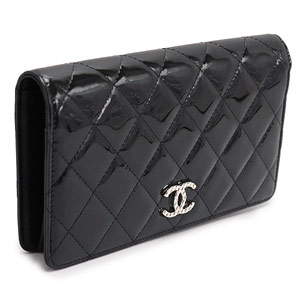 シャネル CHANEL 長財布 二つ折り ブリリアントライン キルティング マトラッセ パテントレザー ブラックA48691 PATENT BK/SV