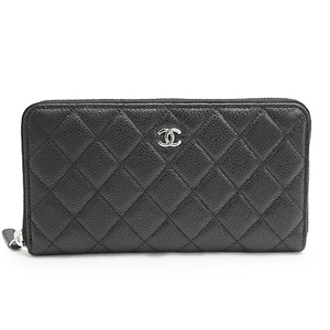 シャネル財布 CHANEL シャネル 財布 ラウンドファスナ レザー キャビアスキン キルティング マトラッセ ブラック×ボルドー A50097 Y06500 C3906 CAVIAR BKBO/SV