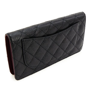 シャネル財布 CHANEL シャネル 長財布 二つ折り ココマーク キルティング キャビアスキン ブラック×ボルドー/GD A31509 